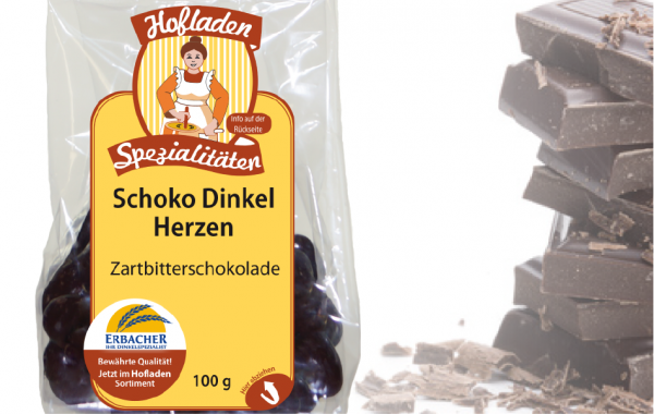 Dinkel Schoko Herzen Zartbitter 100g